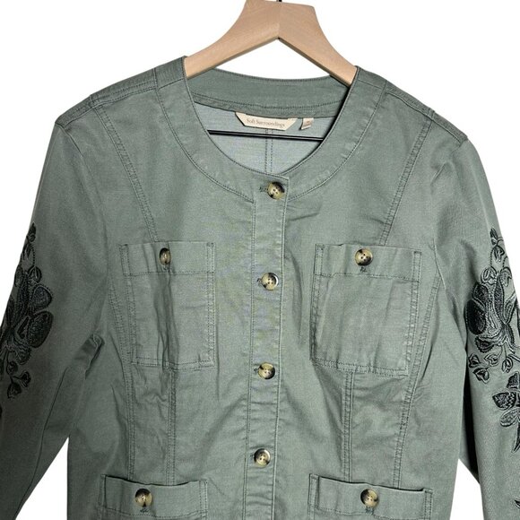 Soft Surroundings Womens Medium Green Embroidered Button Utility Jacket Pocket - Picture 4 of 11